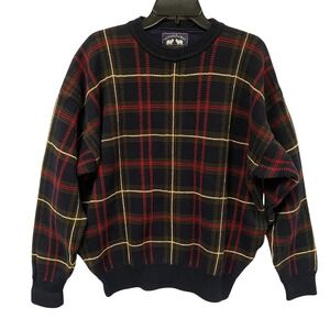 Vintage Woods & Gray Cotton Knit Sweater Large Mens Plaid Pullover Granpacore